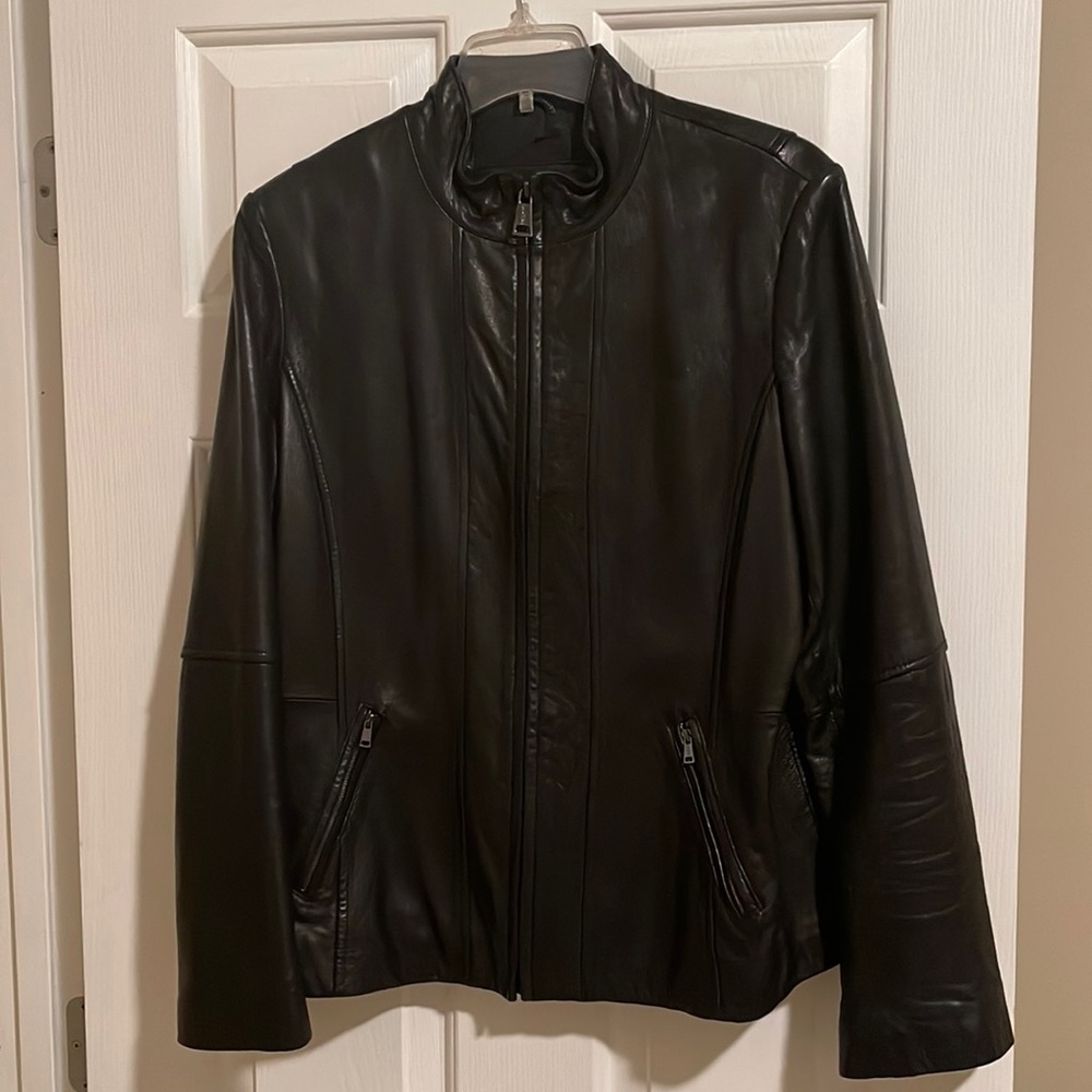 Nautica Women Black Leather Jacket